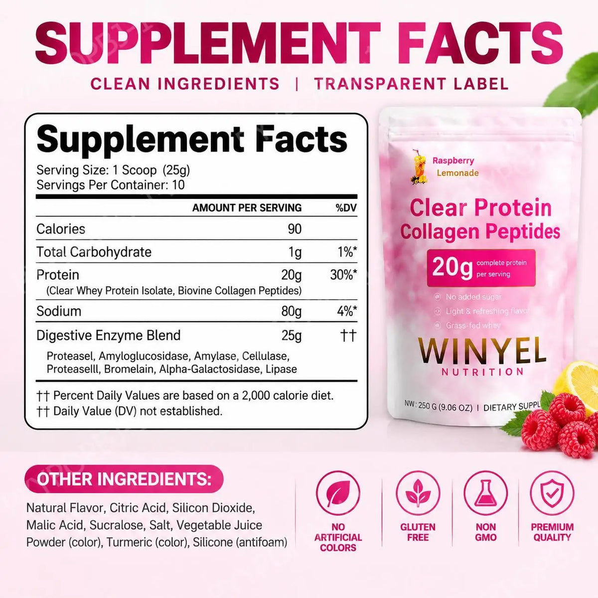 Clear Protein Collagen Peptides Powder Raspberry Lemonade