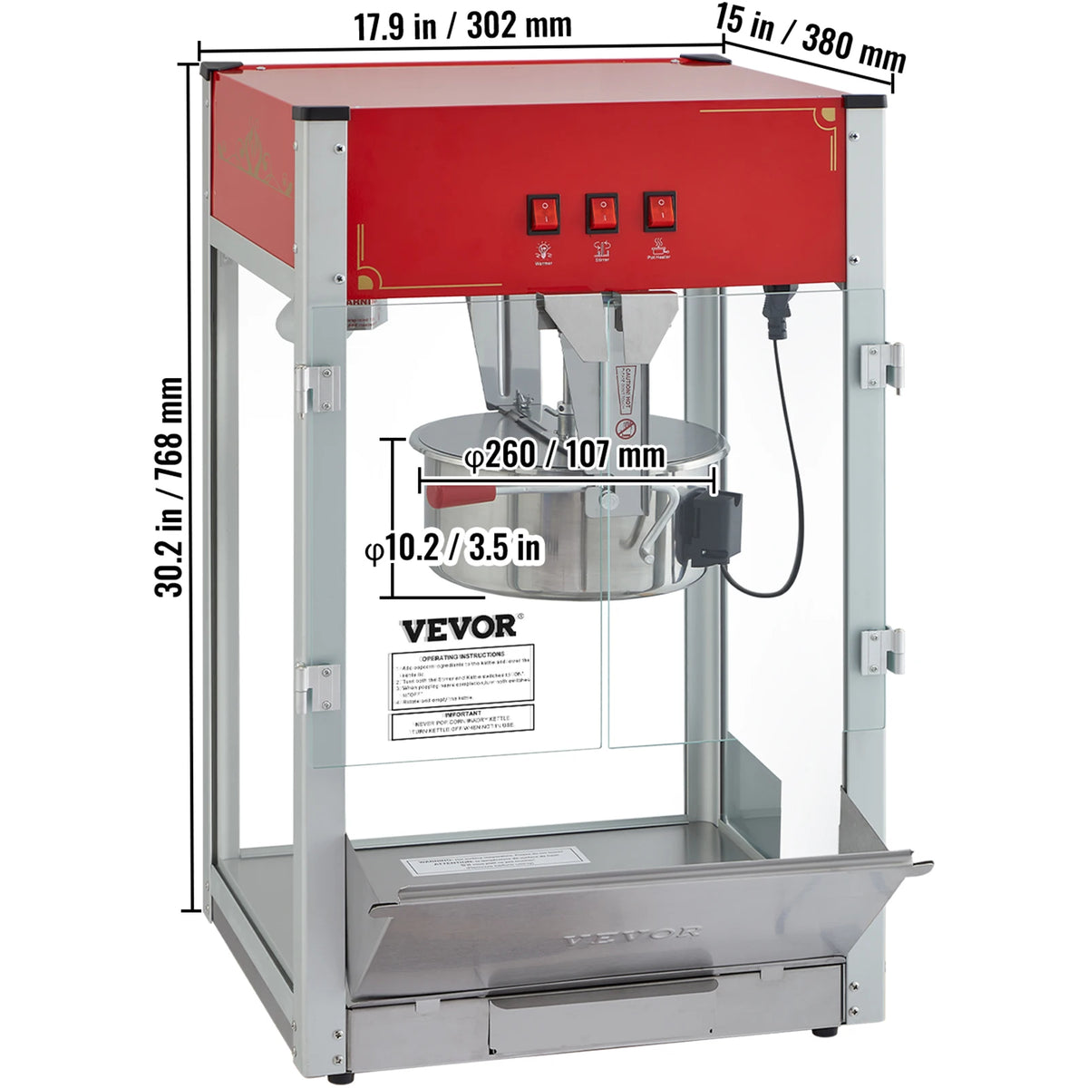 Commercial Electric Countertop Popcorn Maker Machine with SUS304 Heating Tube