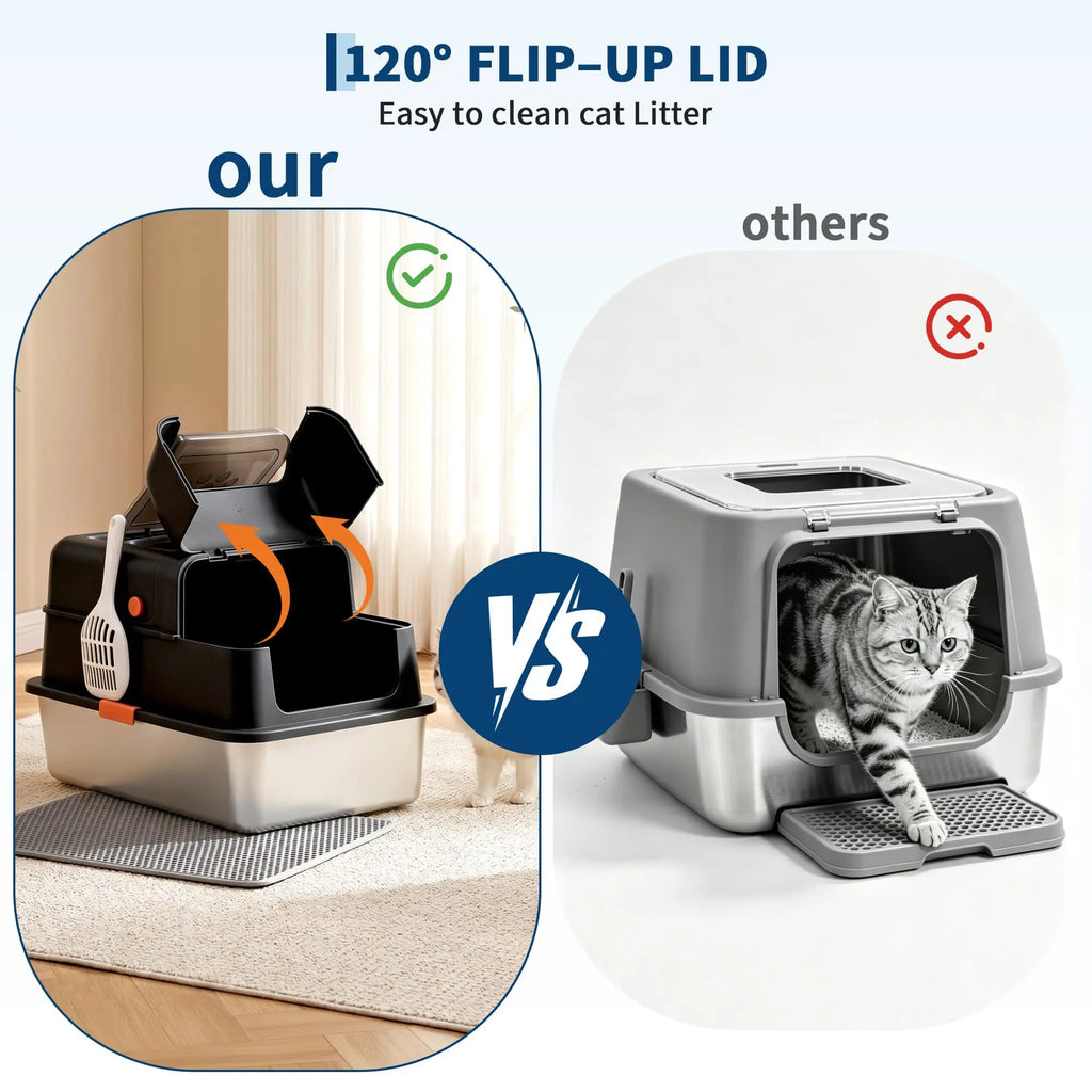 Enclosed Stainless Steel Cat Litter Box for Cats