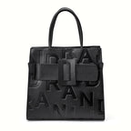 Women's Letter Print Cowhide Leather Large Capacity Handbag