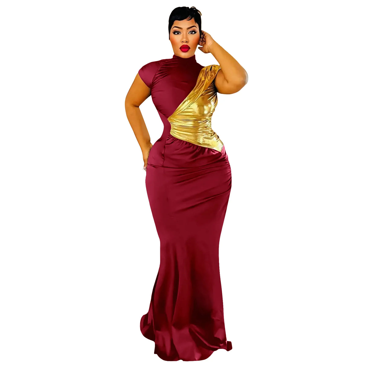 Women's Elegant Dashiki Short Sleeve Maxi Dress