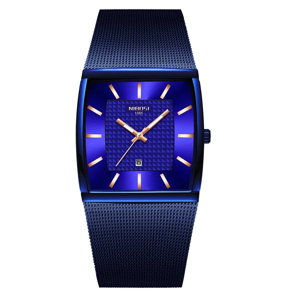 Men's Fashion Square Stainless Steel Quartz Wristwatch