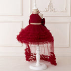 Girls' Sleeveless Princess Dress with Big Bow and Trailing Mesh