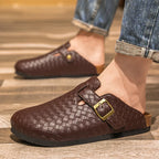 Men's Adjustable Cork Split Leather Clogs Slippers