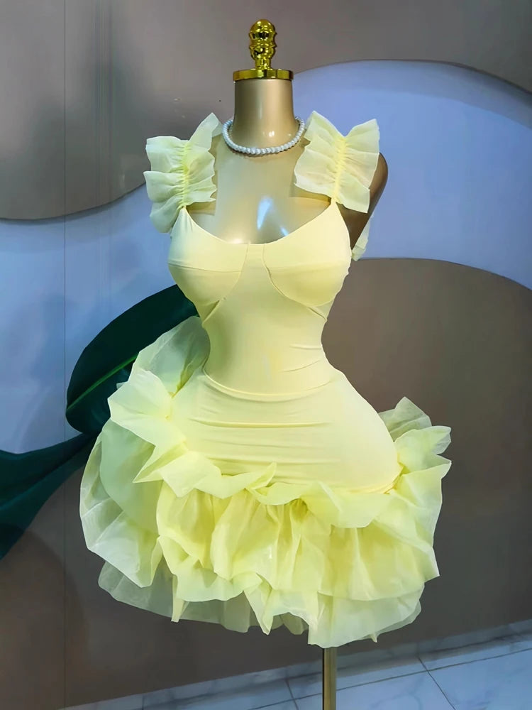 Women's Elegant Ruffled Hem Sleeveless Mini Dress