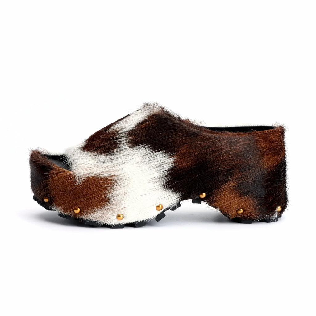 Women's Vintage Studded Arch Support Fur Platform Clogs 502