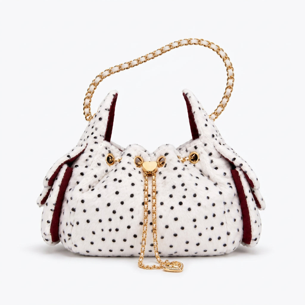 Women's Leopard Faux Fur Drawstring Chain Bucket Bag