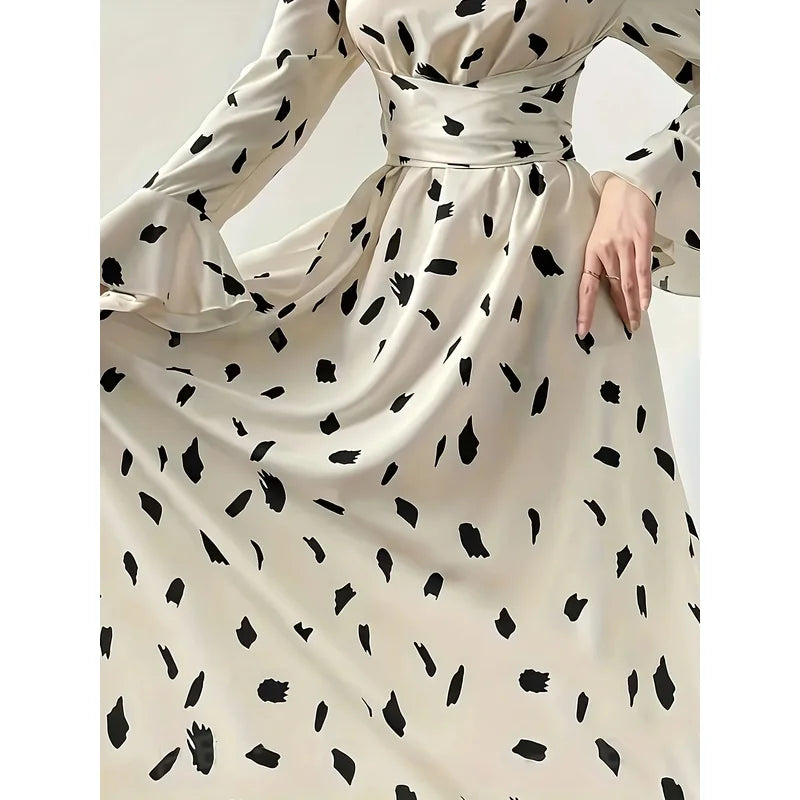 Women's Floral Print Long Sleeve Mid-Calf Dress