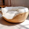 Woven Basket Pet Bed with Cushion for Cats Dogs