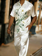 Men's 3D Print Short Sleeve Shirt and Pants Two Piece Set