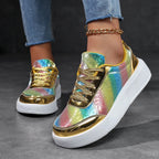 Women's Rainbow Gradient Glossy Platform Skate Sneakers