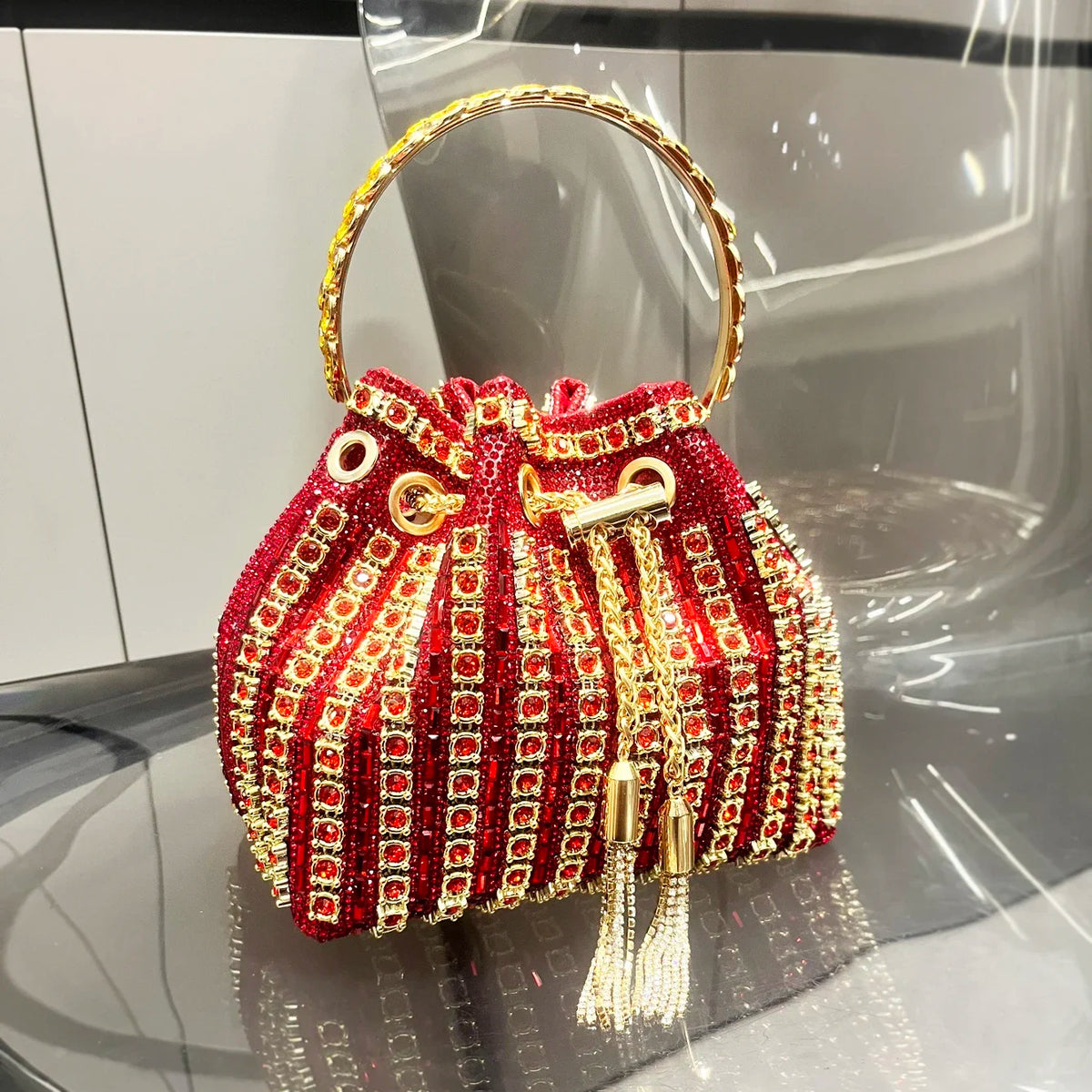 Women's Luxury Crystal Rhinestone Evening Bucket Bag