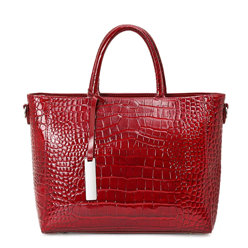 Women's Genuine Leather Crocodile Pattern Shoulder Tote Bag