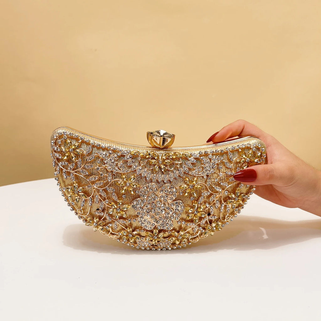 Women's Luxury Moon Hollow Out Rhinestone Evening Clutch Bag