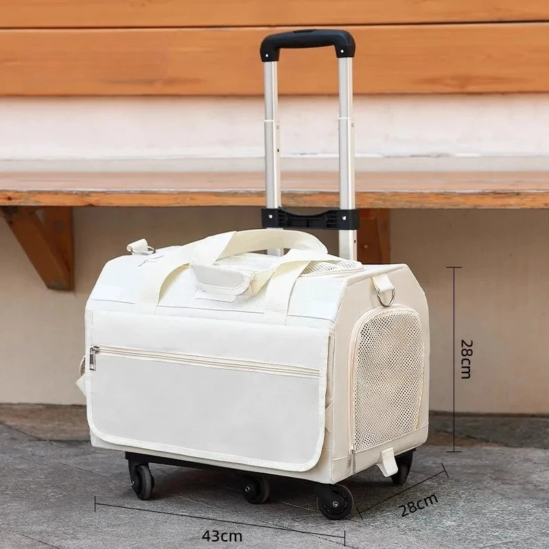 Foldable Double Layer Pet Trolley Travel Carrier for Cats Dogs