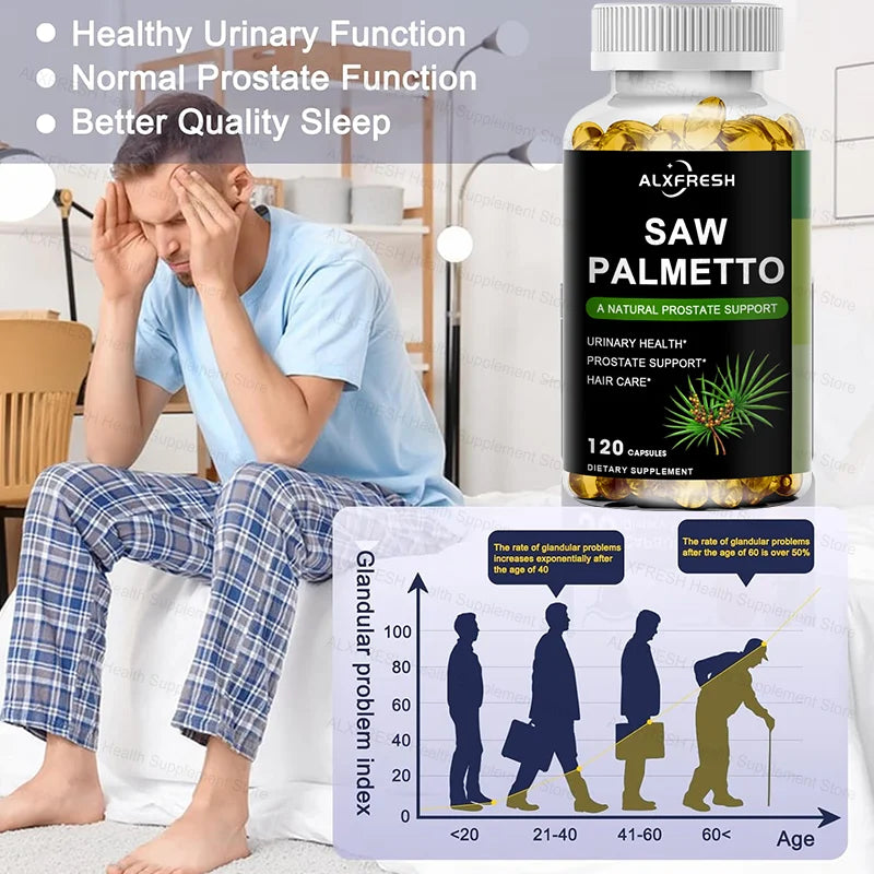 Saw Palmetto Capsules for Prostate Urinary Tract Bladder and Hair Health