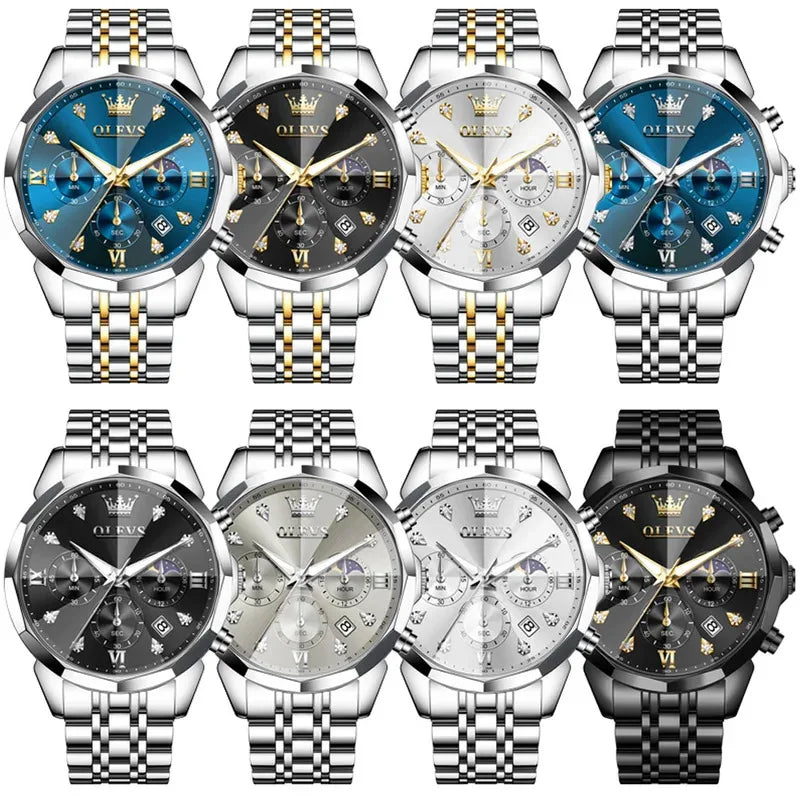 Men's Multifunctional Chronograph Quartz Watch with Moon Phase