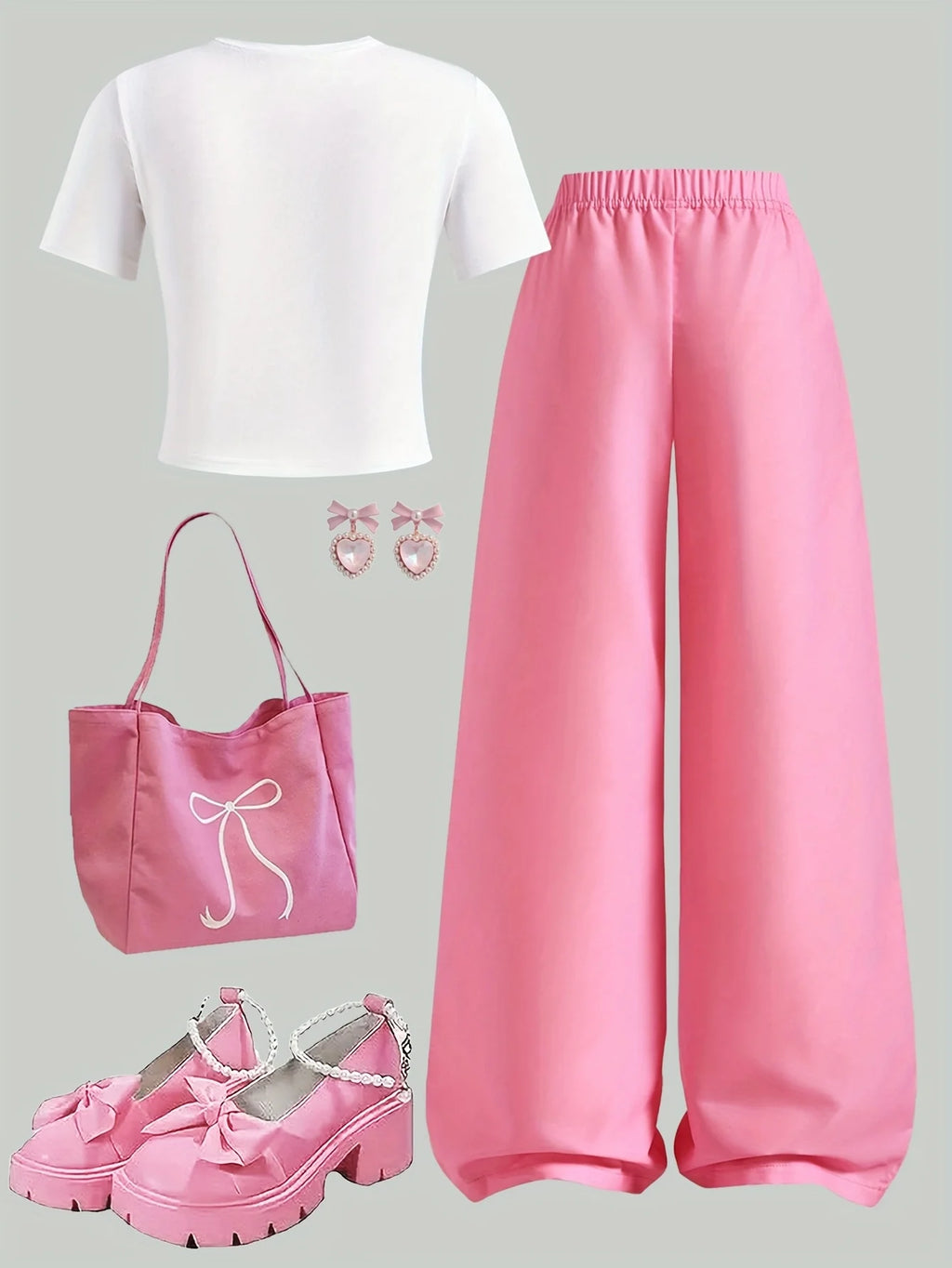 Girls' Letter-Print T-Shirt and Bow Wide-Leg Pants 2-Piece Set