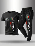 Men's Letter Print Round Neck T-Shirt and Pants Set