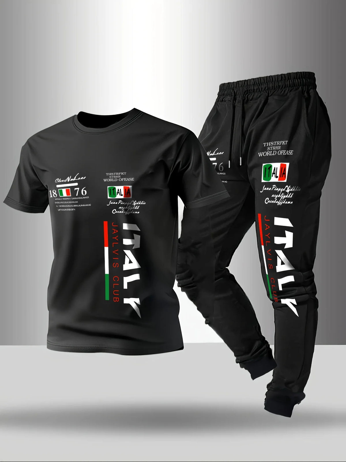 Men's Letter Print Round Neck T-Shirt and Pants Set