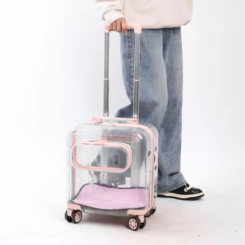Double-layer Rolling Pet Stroller Carrier Backpack for Cats Dogs