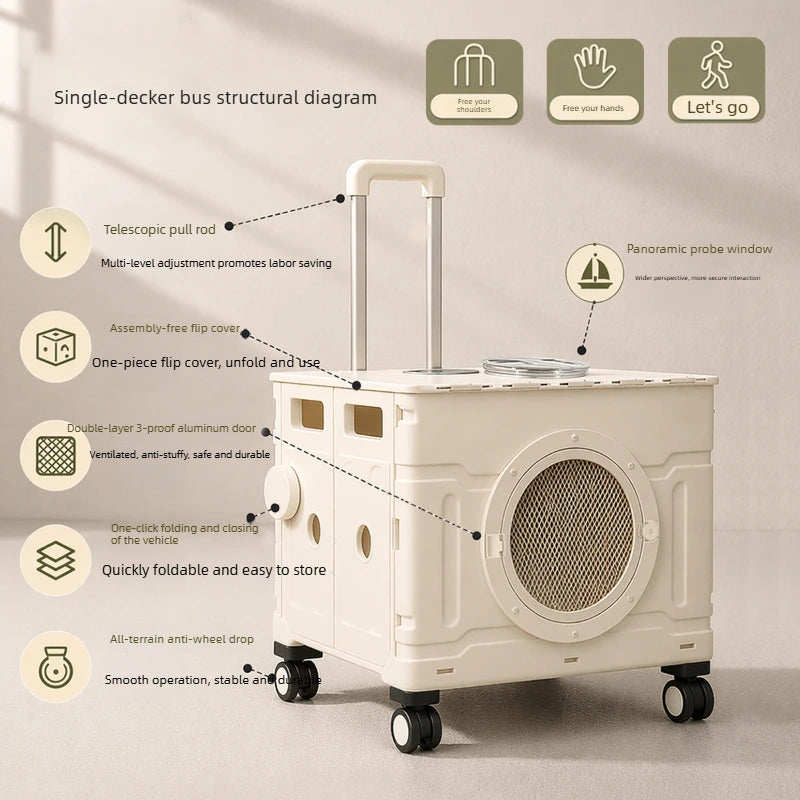 Double-layer Rolling Foldable Pet Carrier Trolley Bag for Cats Dogs
