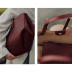 Women's Solid Color Genuine Leather Handbag Shoulder Tote Bag