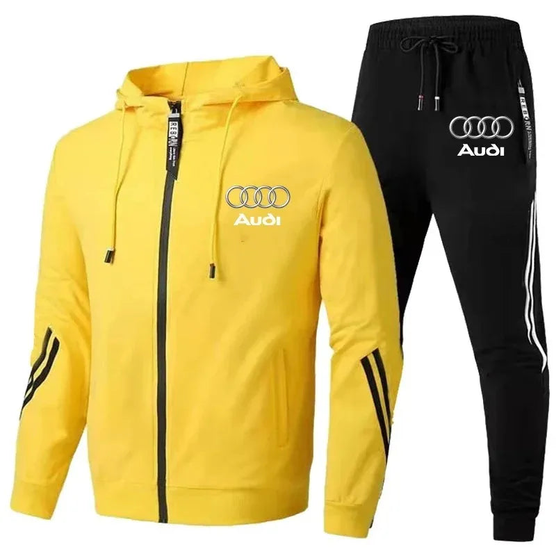 Men's Zip-Up Hooded Sweatshirt and Pants Two Piece Set
