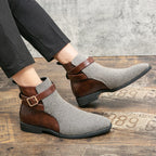 Men's Pointed Toe Buckle Chelsea Ankle Boots