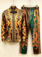 Men's Baroque Print Short Sleeve Shirt and Pants Two Piece Set