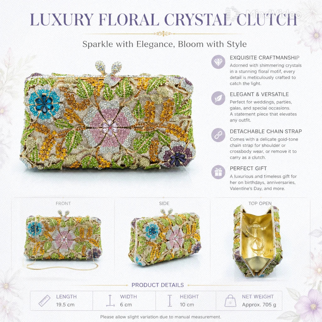Women's Luxury Floral Rhinestone Evening Clutch Bag