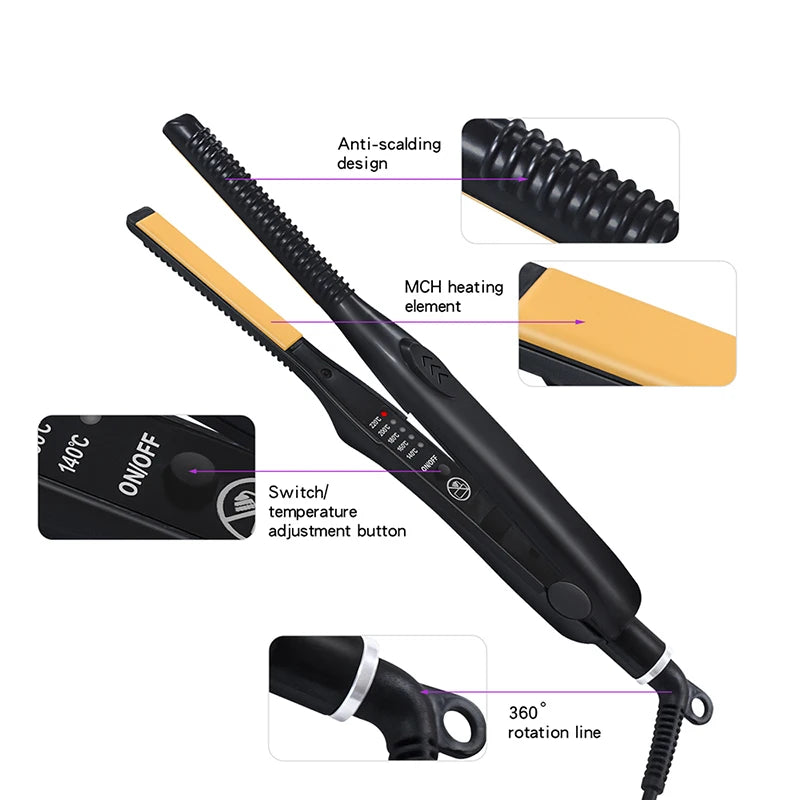 2-in-1 Titanium Mini Flat Iron Curling Iron for Short Hair