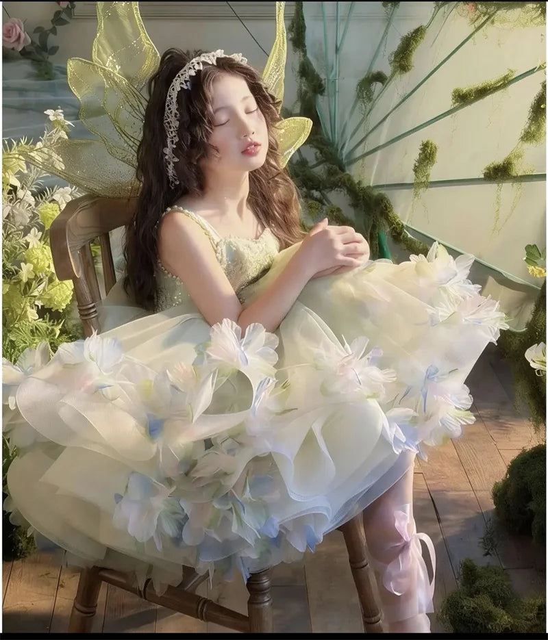 Girls' Lace Beaded Flower Girl Ball Gown Dress