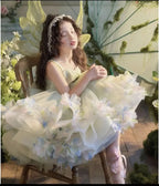 Girls' Lace Beaded Flower Girl Ball Gown Dress