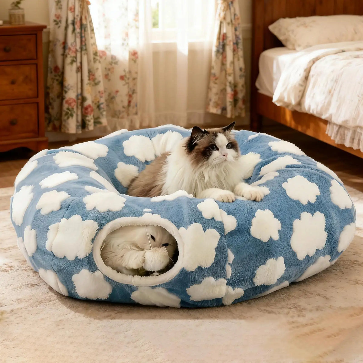 Interactive Cat Tunnel Bed Washable with Ball