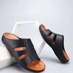 Men's Handmade Leather Peep Toe Summer Slippers