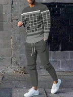 Men's Striped Patchwork Long Sleeve Top and Pants Two-Piece Set