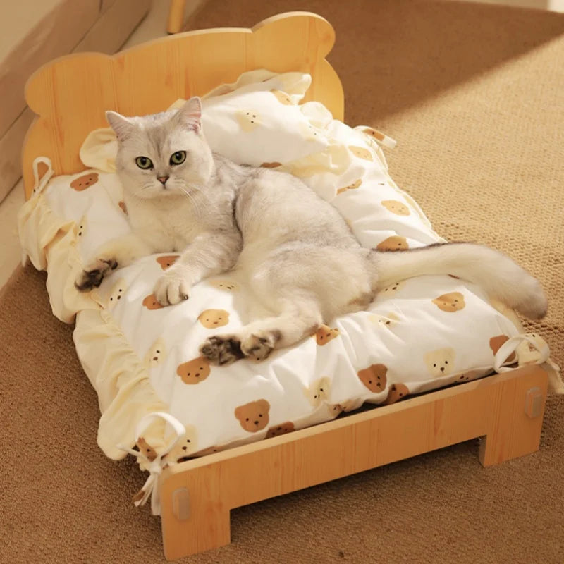 Wooden Bear Cat Bed for Cats