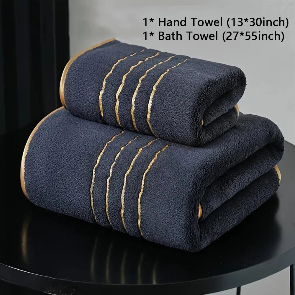 Soft Absorbent Polyester Bath Towel Set with Gold Accents
