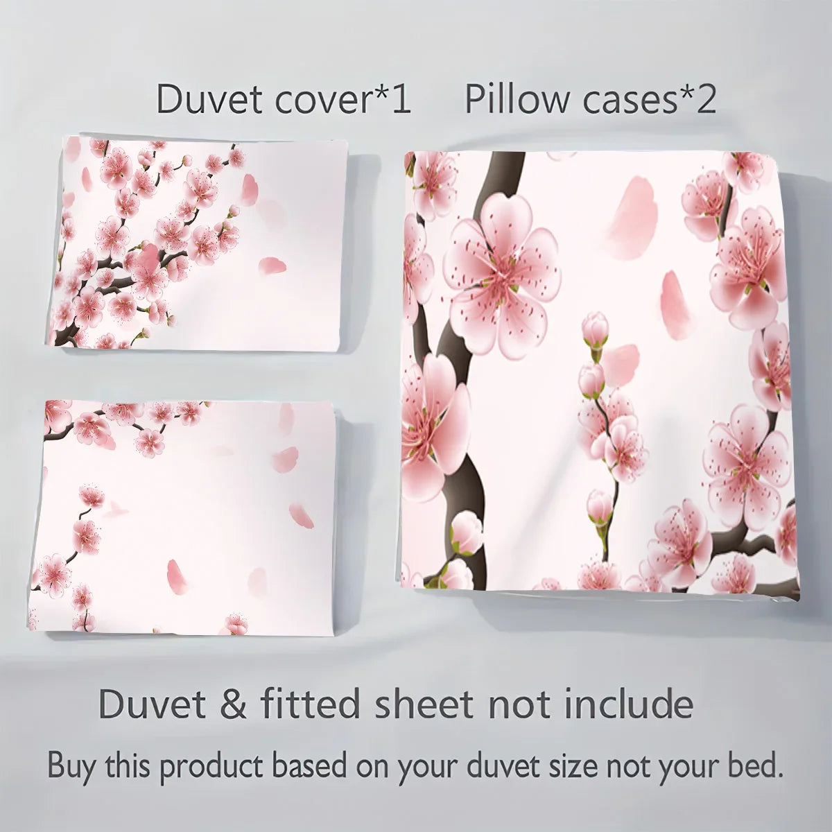 Cherry Blossom Print Duvet Cover Set with Pillowcases
