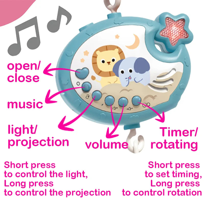 360° Musical Crib Mobile with Night Light Projection