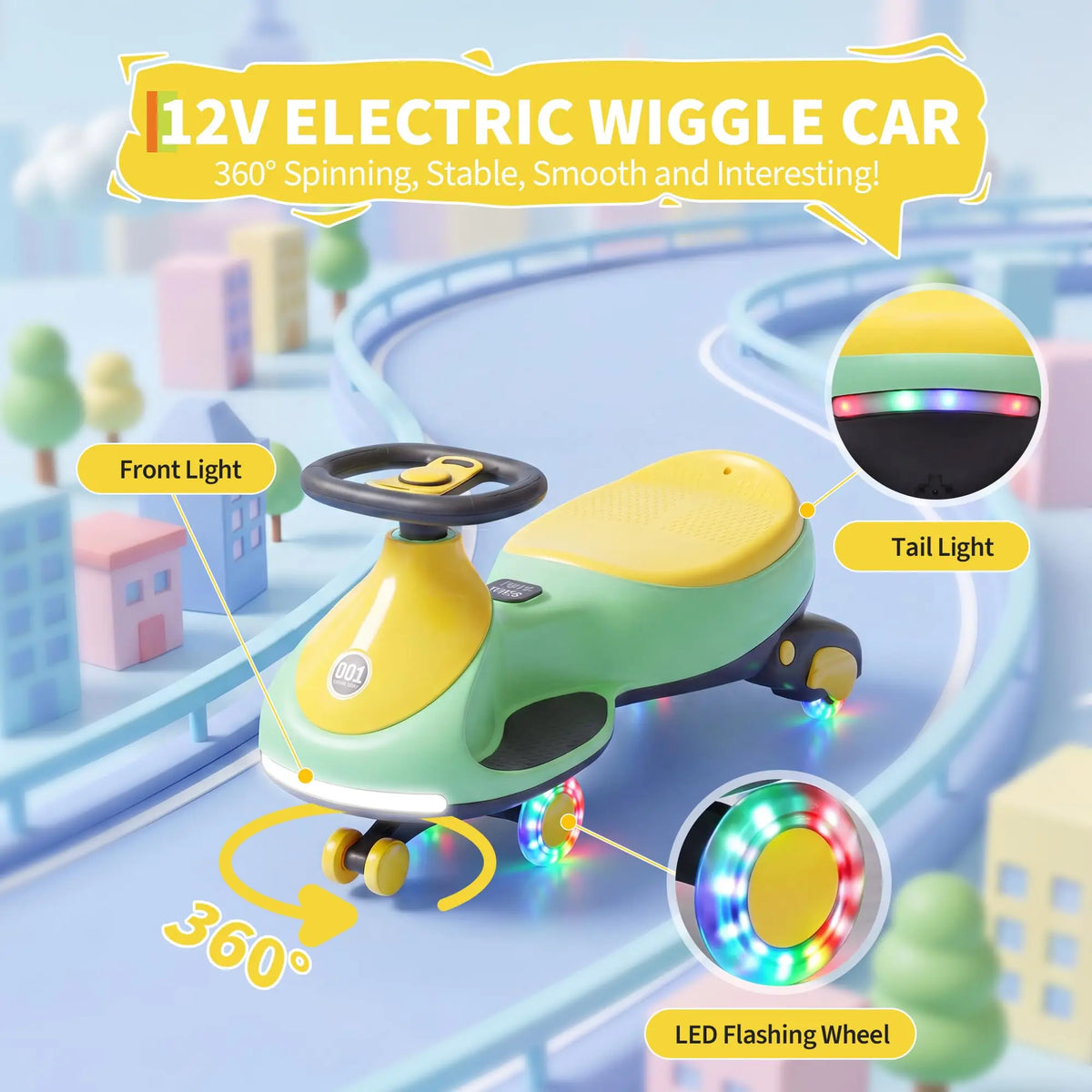 Kids 12V Electric Wiggle Car 2-in-1 Ride-On Toy