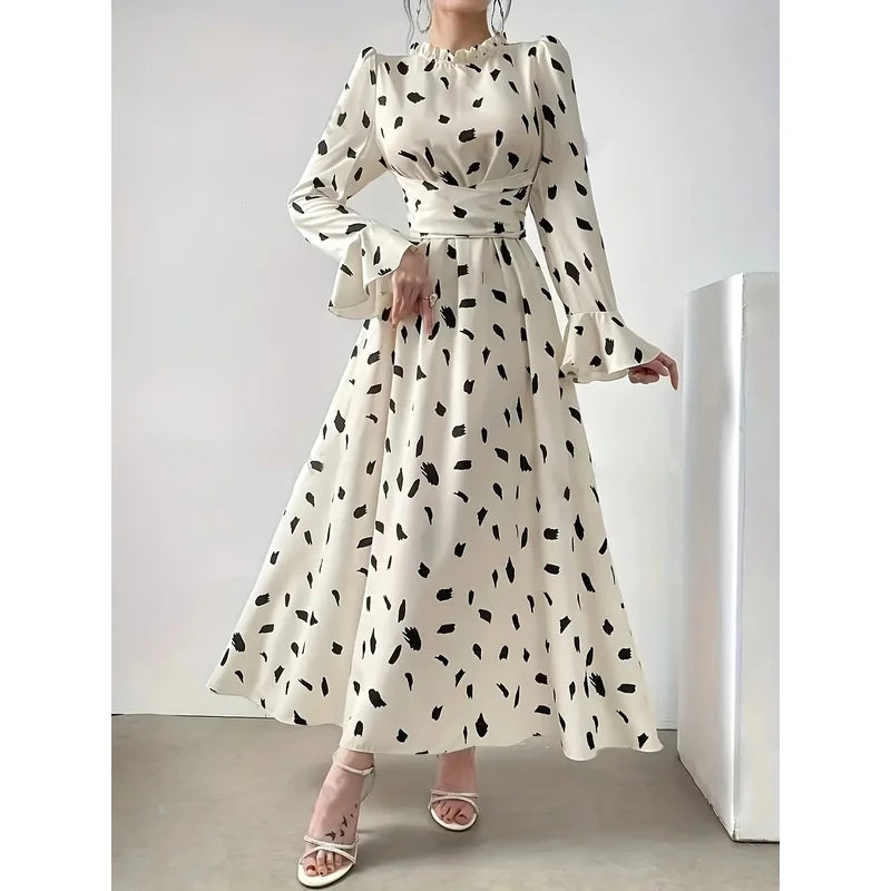 Women's Floral Print Long Sleeve Mid-Calf Dress