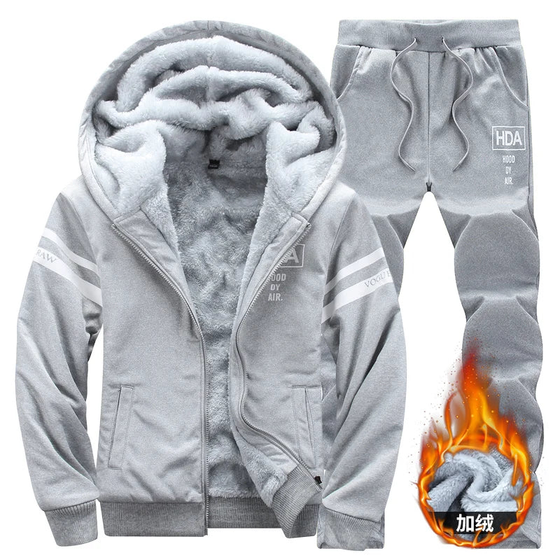 Men's Winter Hooded Plush Thickened Two Piece Set