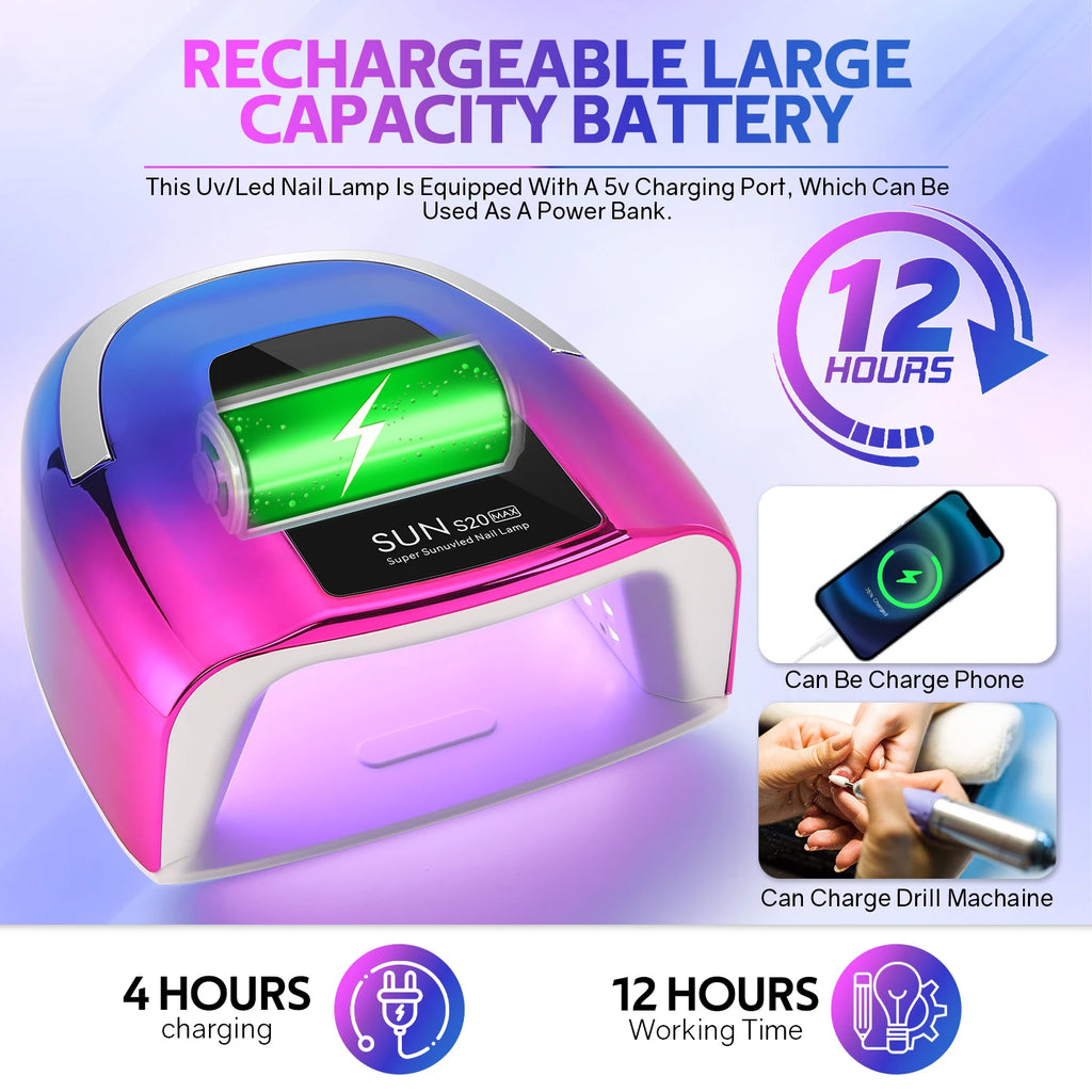 48 LED UV Nail Lamp 200W Rechargeable LCD Screen