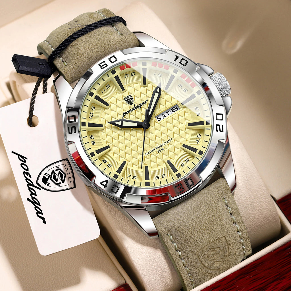 Men's Luminous Waterproof Quartz Leather Watch