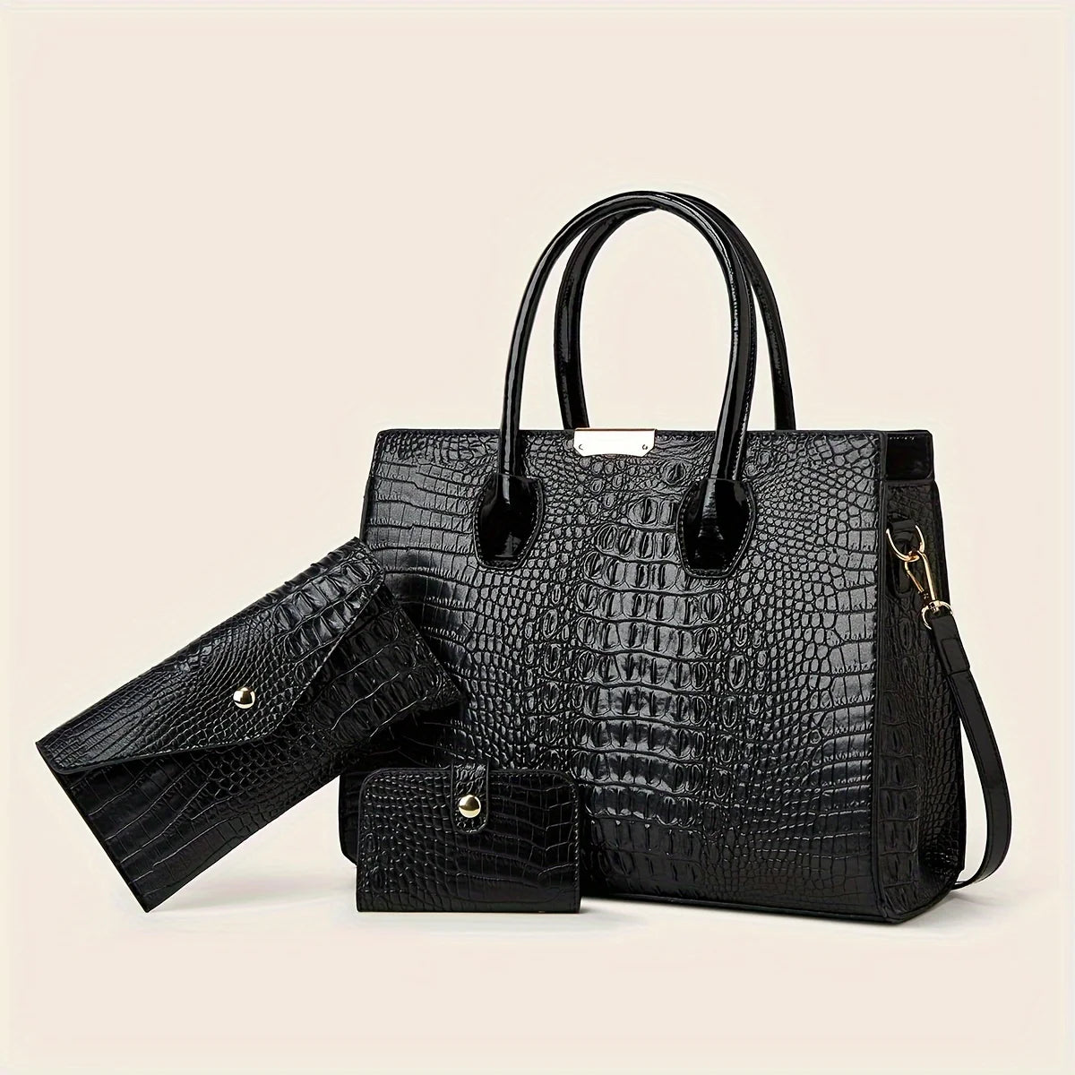 Women's Crocodile Pattern Handbag Shoulder Tote Bag Set