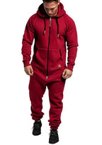 Men's Solid Hooded Fleece Jumpsuit Set