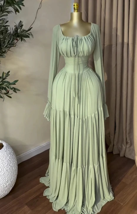 Women's Strapless Long Sleeve Belted Maxi Dress