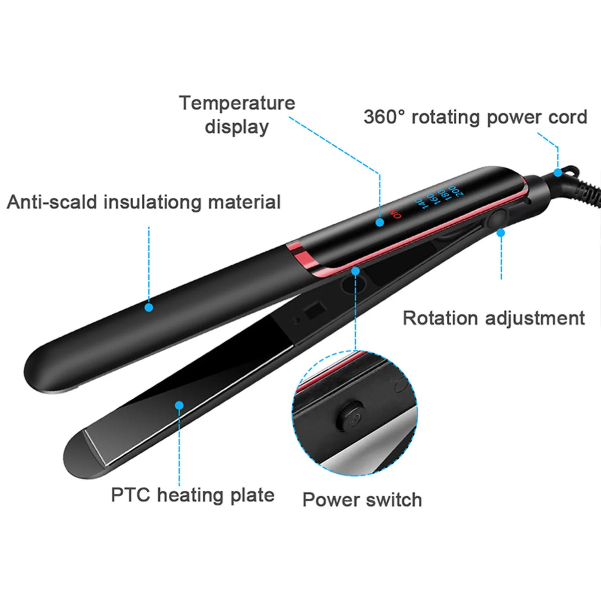 Ceramic Hair Straightener Flat Iron with Rapid 30-Second Heat-Up
